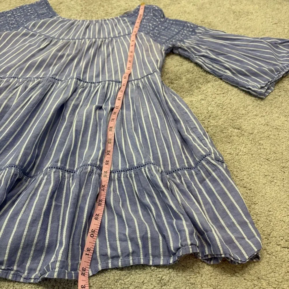 Free People Blue Lola Embroidered Ruffle Striped Mini Dress Size M